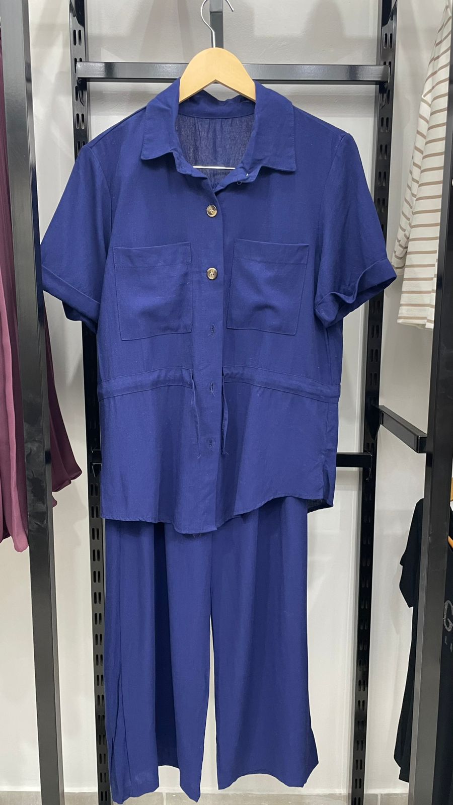 CONJUNTO ALFAIATARIA MANGA CURTA AZUL