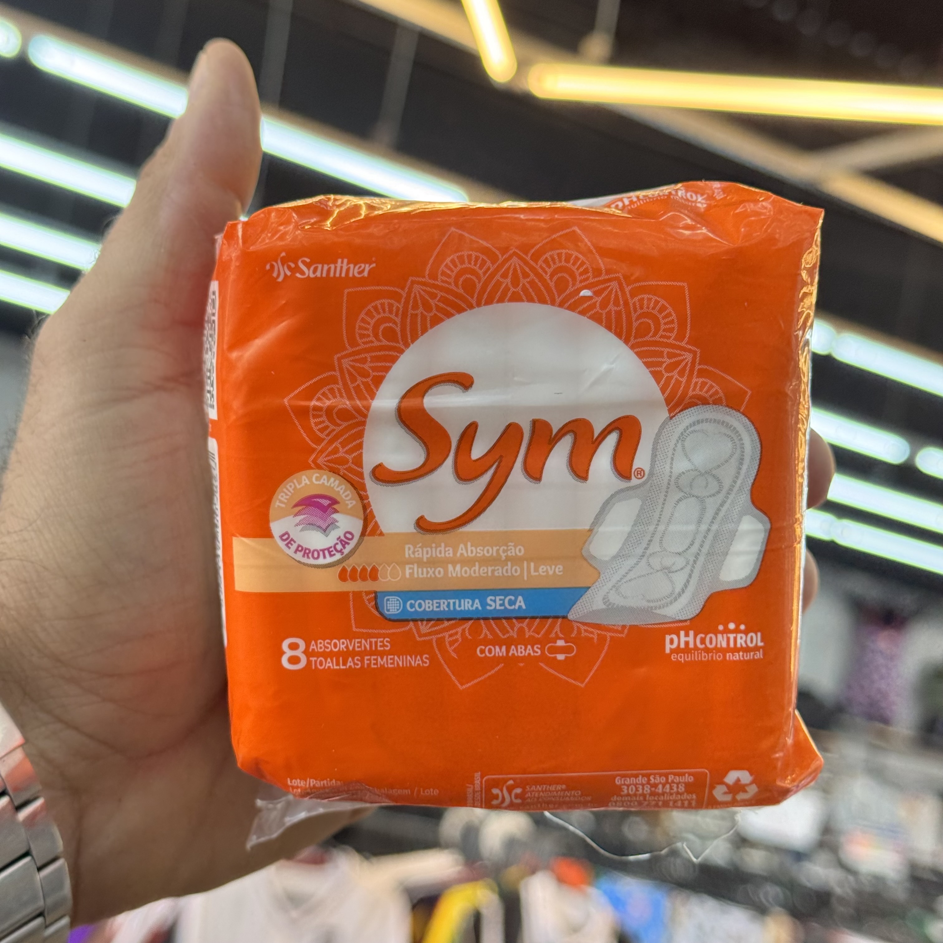 ABSORVENTE SYM COB SECA C/ABAS (LARANJA) 8UN