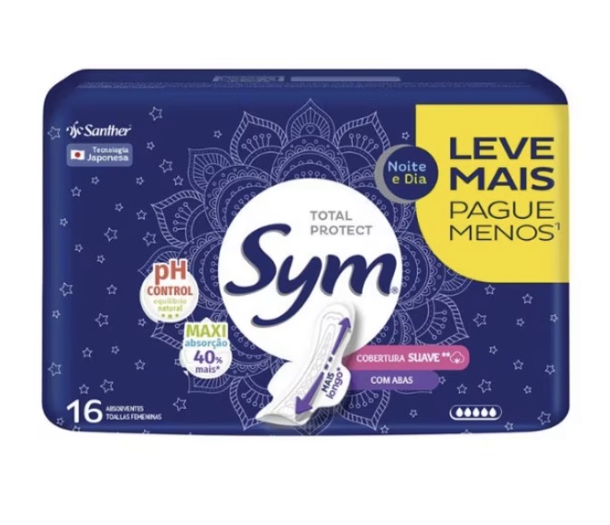 ABSORVENTE SYM SUAVE C/ABAS NOTURNO L16P14 AZUL 1X16UN