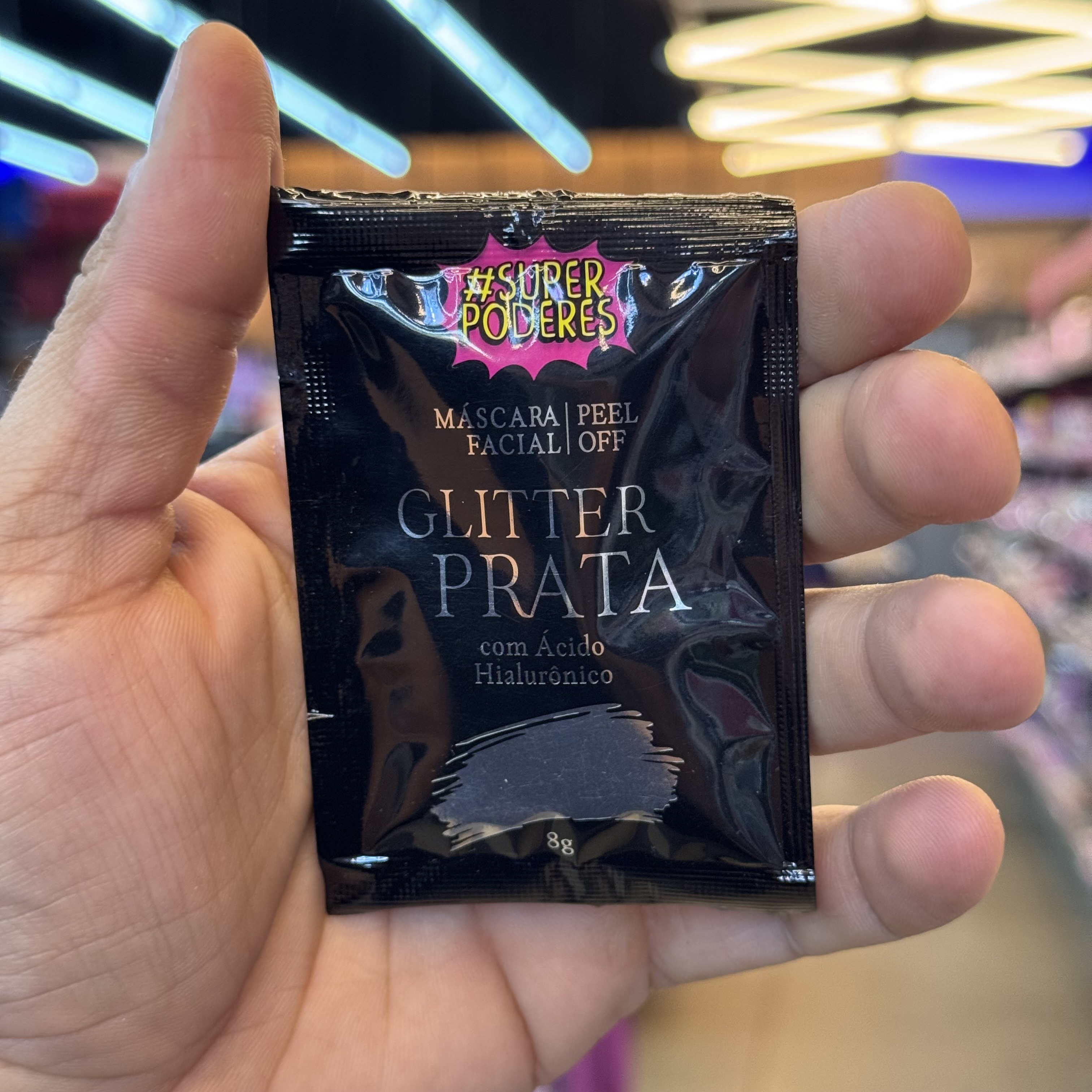 Máscara facial peel off Glitter Prata com ácido hialuronico super poderes 8g mfsp39