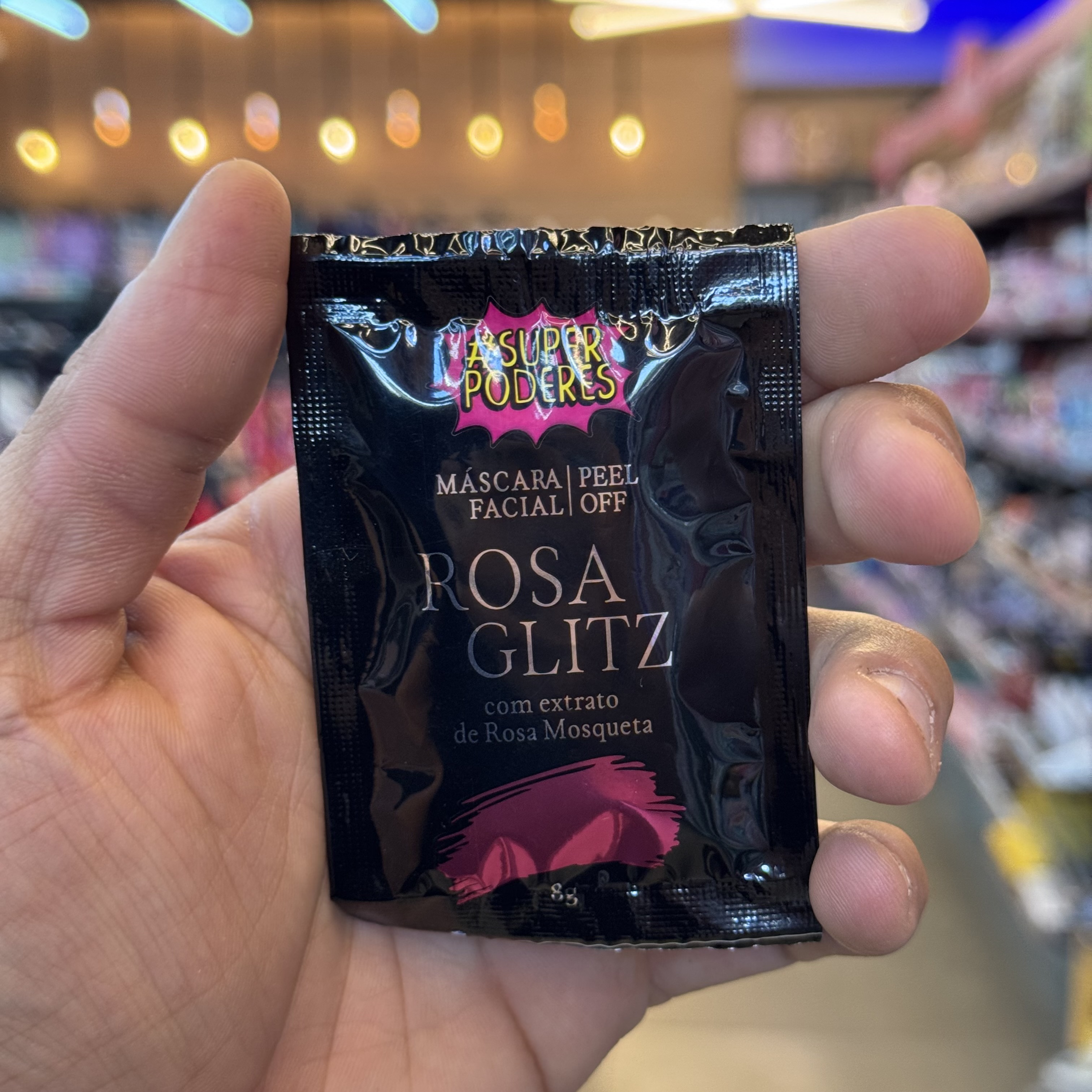 Máscara facial peel off Rosa Glitz com estrato de rosa mosqueta super poderes 8g mfsp41