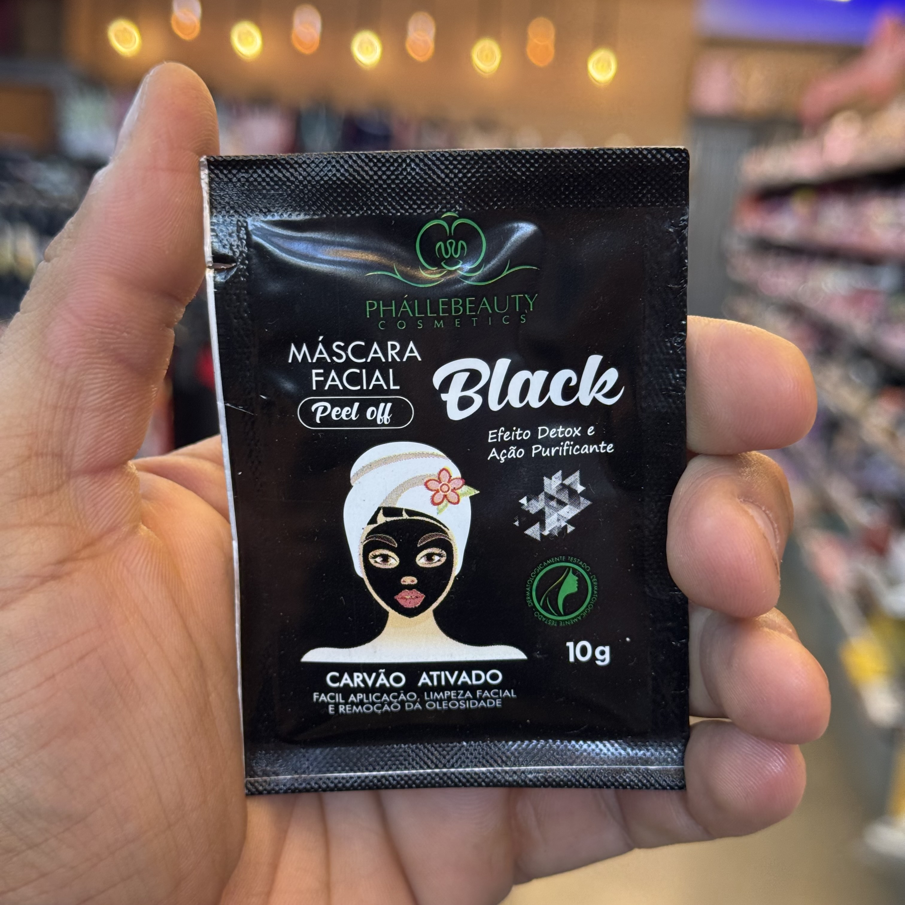 Máscara Facial Sachê Peel Off Carvão Ativado Phallebeauty 10g